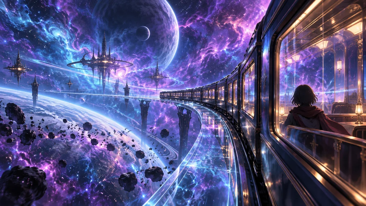 Original cosmic railway illustration for a Honkai: Star Rail story article