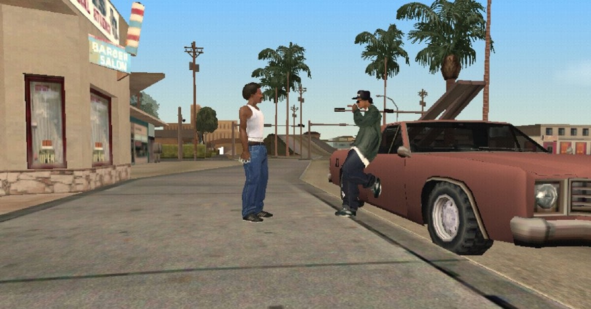 Grand Theft Auto San Andreas street scene with CJ